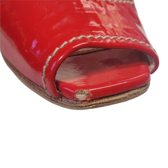 Prada Red Patent Leather Wedge Peep Toe Heels Women Shoe 36.5 US 6.5 - Picture 8 of 12